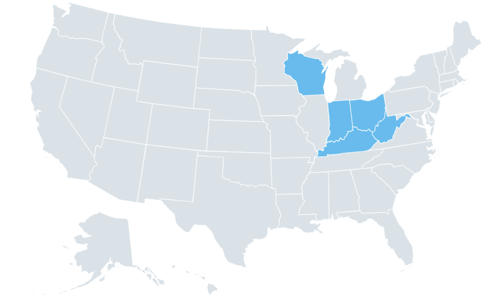 Regional Presence Map: Ohio, Wisconsin, Indiana, Kentucky, West Virginia